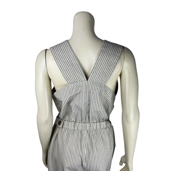 NEW Everlane Stripe Sleeveless Jumpsuit 10 Fatigue Apron Pockets Elastic Waist - Picture 7 of 12